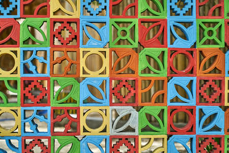 Ceramic lattice with colorful parts with geometric patternsの写真素材
