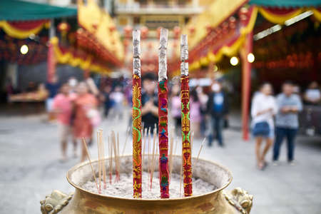Traditional street decorations during Chinese New Year in Thailandの写真素材