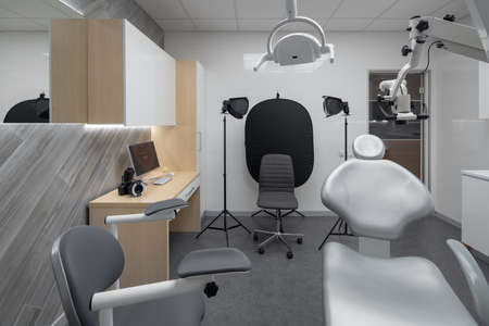 Contemporary dental clinic with light interior and hi-tech equipmentの写真素材