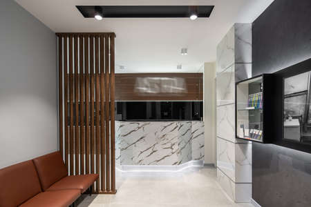 Contemporary dental clinic with light interior and receptionの写真素材