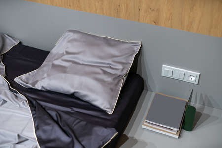 Trendy modern interior with gray podium with sleeping placeの写真素材