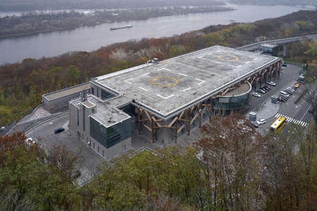Aerial view at business building with helipadsの写真素材