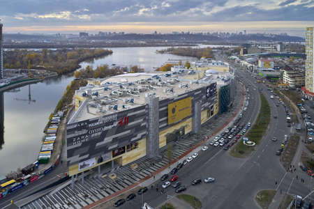 Aerial view at cityscape with large shopping centerの写真素材