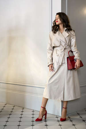 Model dressed in fashionable clothes posing indoors