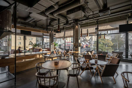 Interior of modern cafe in loft styleの写真素材