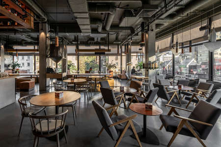 Interior of modern cafe in loft styleの写真素材