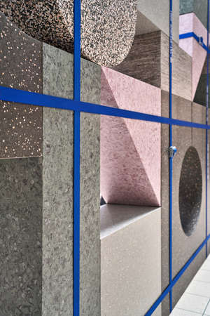 Illuminated interior with different geometrical stone blocksの写真素材