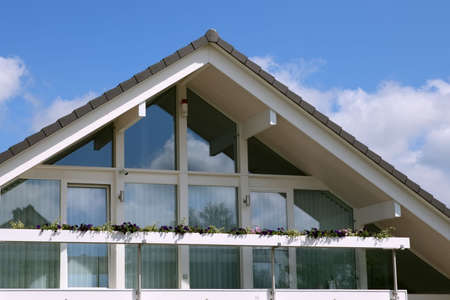 Balcony of new modern house with blue sky