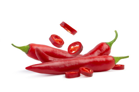 Fresh hot red pepper on a white isolated backgroundの写真素材