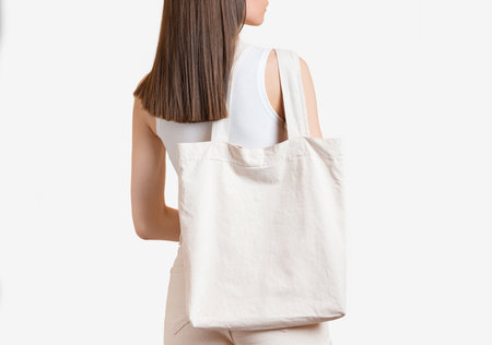 girl with eco bag on her shoulderの写真素材