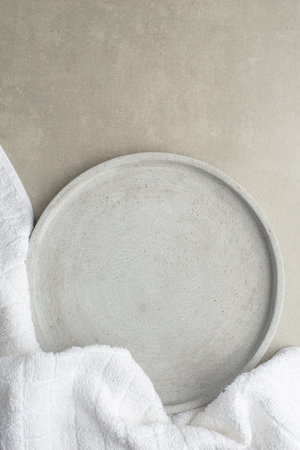 background with cosmetic products for body care. gray bathroom. Means for massage.の写真素材