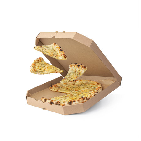 Four cheese pizza on a white isolated backgroundの写真素材