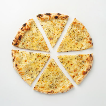 Four cheese pizza on a white isolated backgroundの写真素材