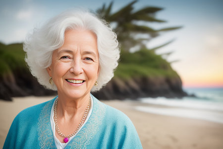 Close-up portrait of an old woman grandmother at sunset, generated by AIの素材