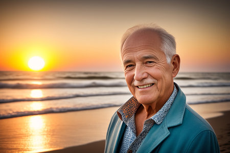 Portrait of an elderly man grandfather at sunset, generated by AIの素材