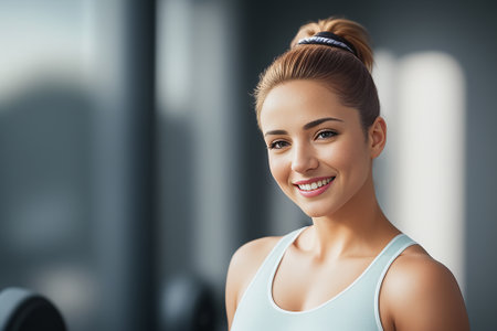 Portrait of a young smiling woman in the gym. AI generatedの素材