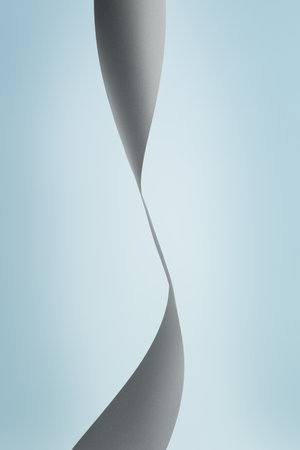 Gray ribbon on blue background, abstract background with ribbon