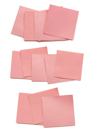 collection of various pink note papers on white background. each one is shot separately