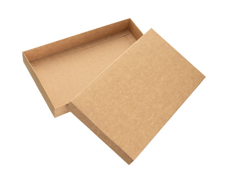 Empty flat cardboard box on white isolated background