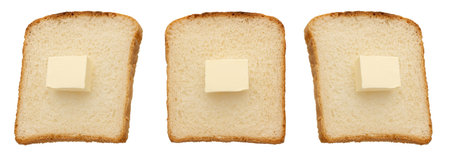 Toast with butter isolated on white backgroundの写真素材