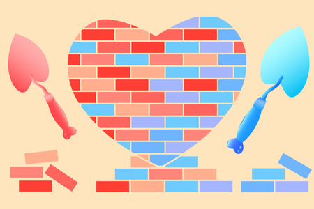 Valentine's day background. Heart made of red and blue bricks. It can be used as a background, card, poster, set of design elements in your Projects. Vector. Abstract.のイラスト素材