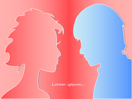 Valentine's day background. Silhouette of girl and boy in love on Valentine's Day. It can be used as a poster, postcard, background. Abstract. Vector.のイラスト素材