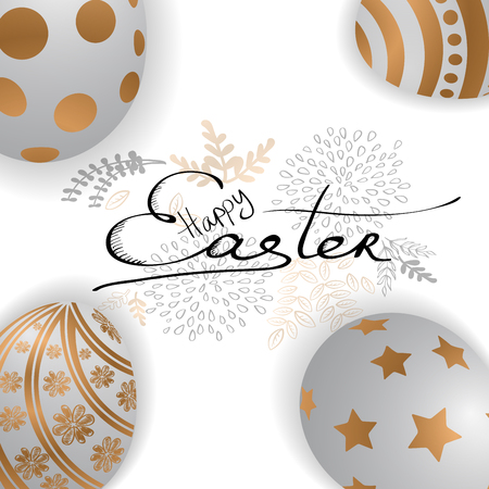 Happy Easter card with easter eggs and greetings.のイラスト素材