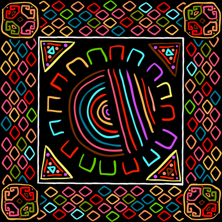 Ethnic stylized handmade background with colored elementsのイラスト素材