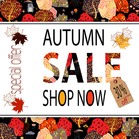 Autumn sale banner with autumn creative background. Vector illustration.のイラスト素材