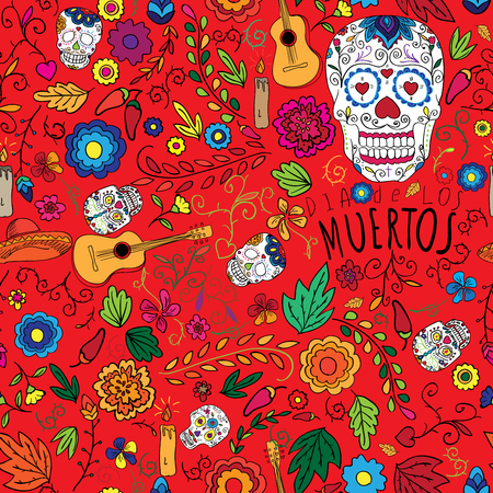 Skull in the floral garden. Vector holiday illustration for Day of the dead or Halloweenのイラスト素材