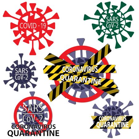 Novel Coronavirus stickers and Coronavirus quarantine warning icons Vector illustrationのイラスト素材