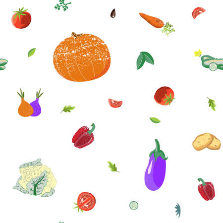 Hand drawn seamless pattern with pumpkins and leaves on the white backgroundのイラスト素材