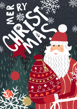 Merry Christmas greeting with Santa Claus greeting card.のイラスト素材