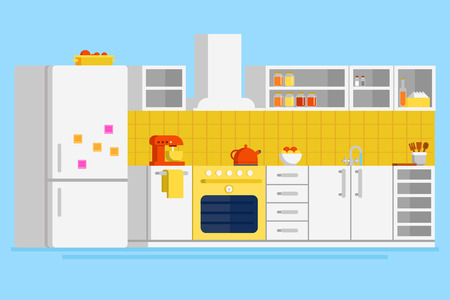 Convenient modern kitchen flat vector design illustrationのイラスト素材