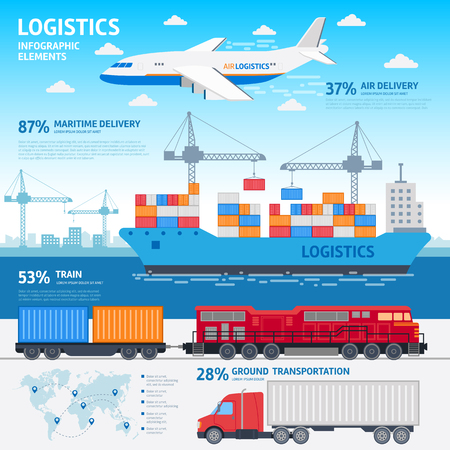 Logistics and transportation infographic elements flat vector illustration - stock graphicのイラスト素材