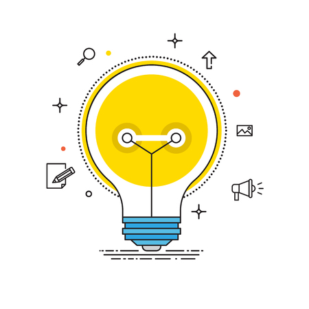 Idea vector lines design. Bulb vector flat illustration for banners, catalogs, infographics with lines icons.のイラスト素材