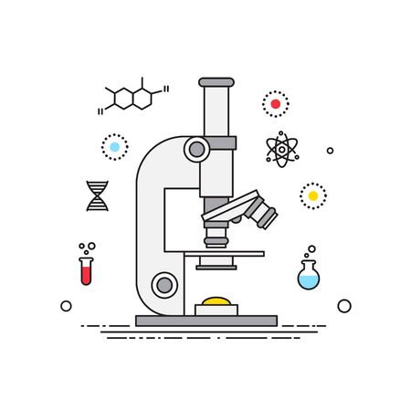 Microscope lines design vector, science elements. Microscope with lines icons stock illustration for banners, catalogs, infographics.の写真素材