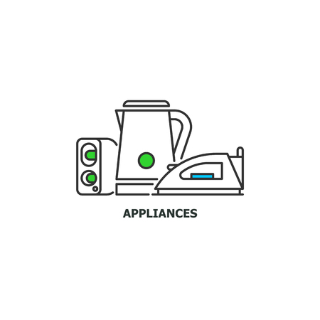 Old appliances and e-waste recycle concept icon in line design, vector flat illustration isolated on white backgroundのイラスト素材