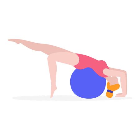 Young woman doing physical exercise with the fitness ballのイラスト素材