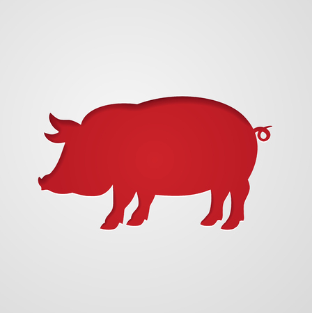 Cut out pig in paper design isolated on white paper background. Red pig symbol of Chinese New Year 2019. Zodiac sign for greetings card, flyers, invitation, posters, brochure, banners, calendar.のイラスト素材