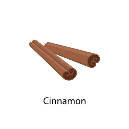Cinnamon spice - vector illustration in flat design isolated on white background. Cinnamon dried bark strips.のイラスト素材