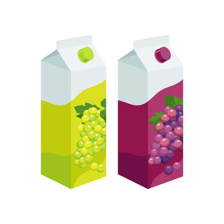 White and purple grape juice packaging. Grape product, vector illustration isolated on white background.のイラスト素材