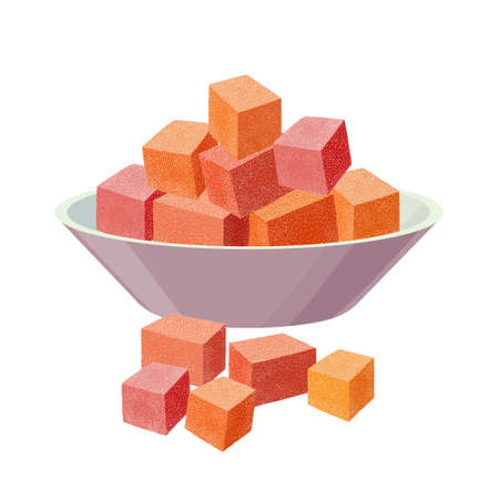 Marmalade pile in the bowl - food made from apples. Vector illustration in flat design isolated on white background. Pieces of jelly, marmaladesのイラスト素材