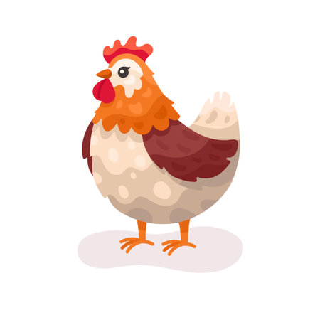 Cute Hen vector flat illustration isolated on white background. Farm animal happy hen cartoon character. Colorful farm animal hen characterのイラスト素材