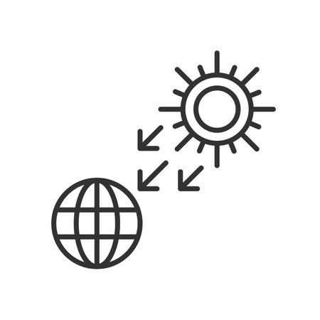 Sun part of the earth icon in line design green. Sun, part, earth, solar, system, light, energy, radiance, sunshine isolated on white background vector. Sun part of the earth editable stroke iconのイラスト素材
