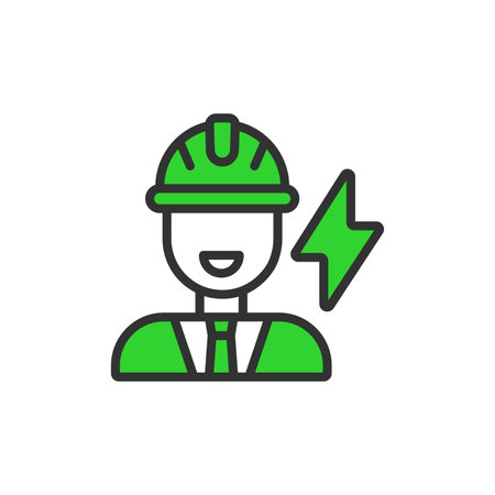 Electrical engineer, in line design, green. Electrical engineer, Engineer, Electrical, Electrician, Technician, Professional on white background vector. Electrical engineer editable stroke iconのイラスト素材