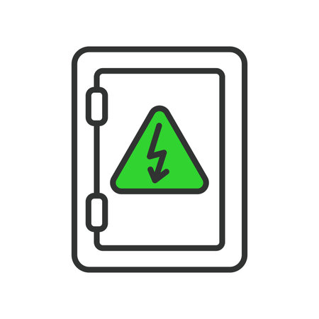Fuse box, in line design, green. Fuse box, Electrical, Circuit, Breaker on white background vector. Fuse box editable stroke iconのイラスト素材