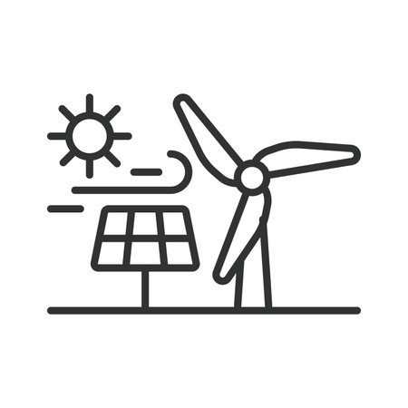 Renewable energy, in line design. Renewable energy, renewable, energy, sustainable, power, electricity, clean on white background vector. Renewable energy editable stroke iconのイラスト素材