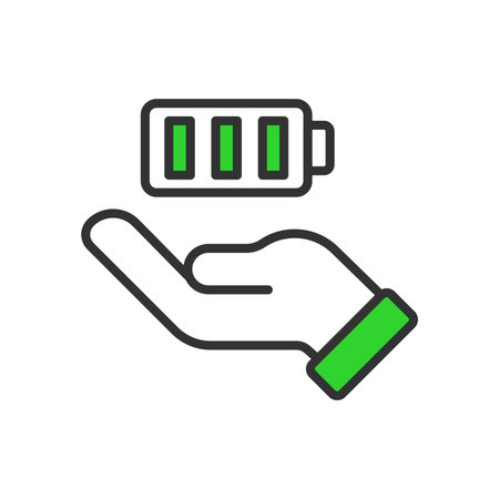 Save battery, in line design, green. Save, battery, conserve, energy, power, efficient, preservation on white background vector Save battery editable stroke iconのイラスト素材