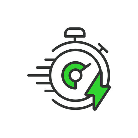 Fast recharging, in line design, green. Fast, recharging, quick, rapid, speed, swift, efficient on white background vector Fast recharging editable stroke iconのイラスト素材
